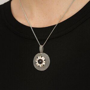 New Chico's Silver Tone Floral Pendant Necklace